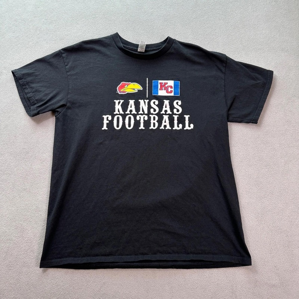 Kansas Football Jayhawks Men L Black T-Shirt NCAA College Sports Tee